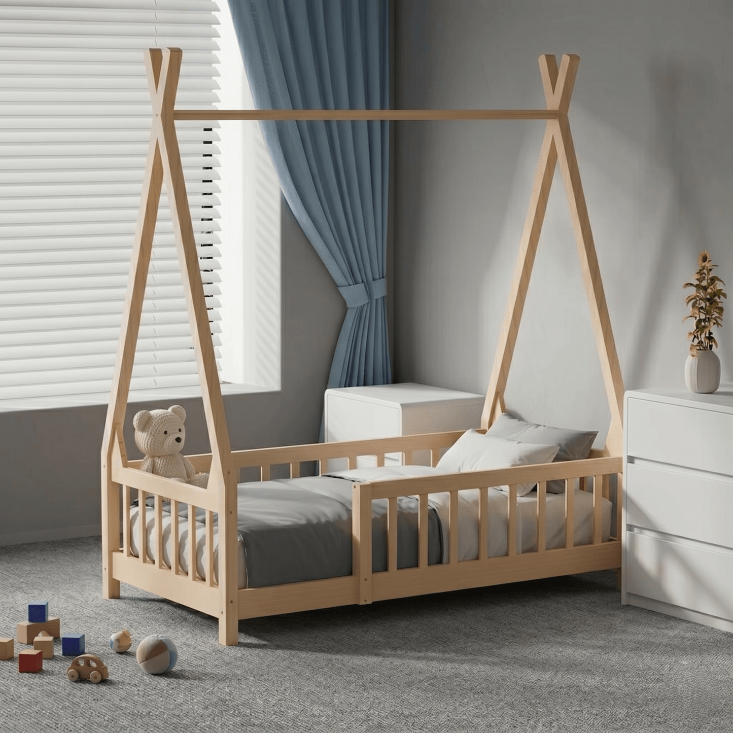 Ivora Wooden Floor Bed With Safety Rails - Children Beds