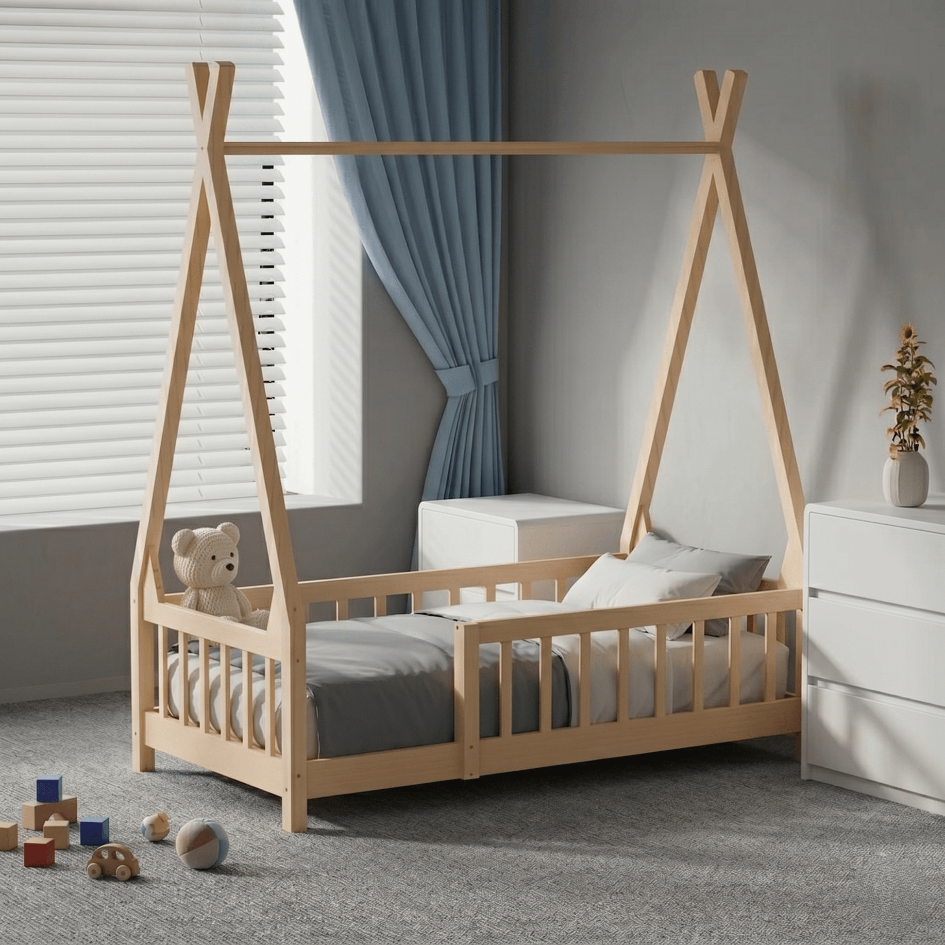 Ivora Wooden Floor Bed With Safety Rails - Children Beds